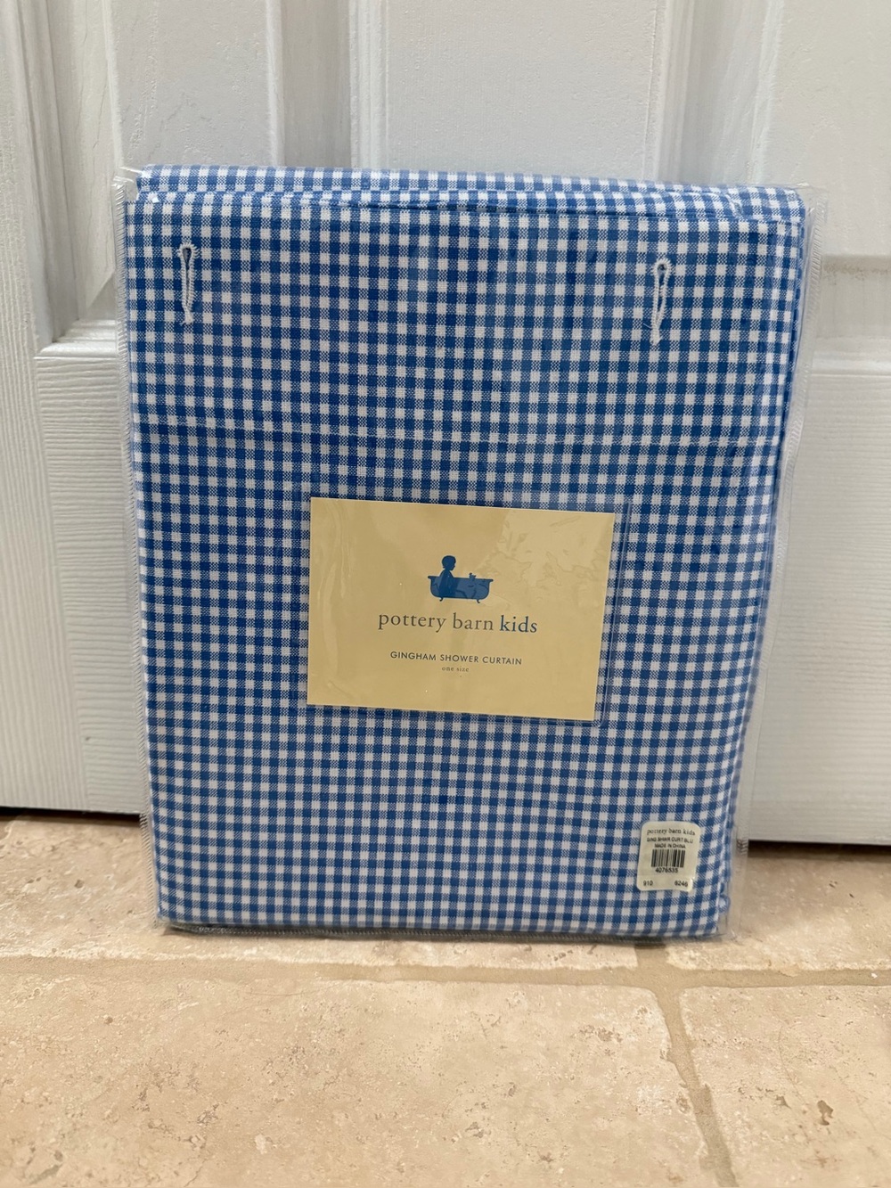 New Pottery Barn Kids Blue & White Gingham Shower Curtain 72”x72”